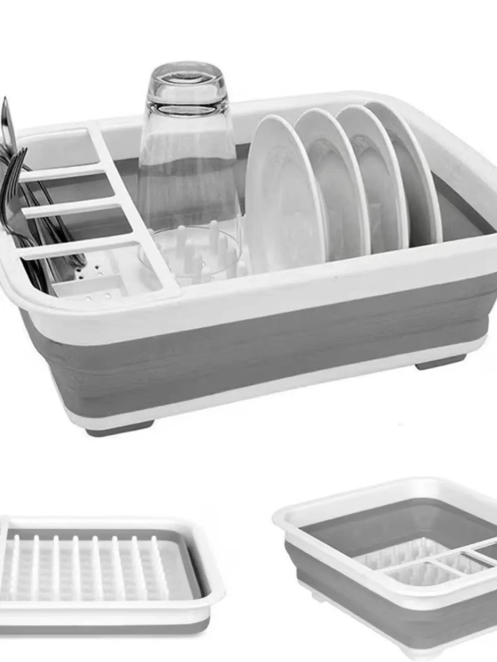 Compact Collapsible Dish Drying Rack - White & Gray